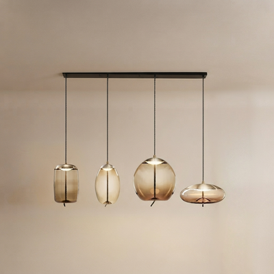 Vetro Moderne Pendelleuchte in Blau/Bernstein - Dekorative geometrische Glasleuchte für das Wohnzimmer