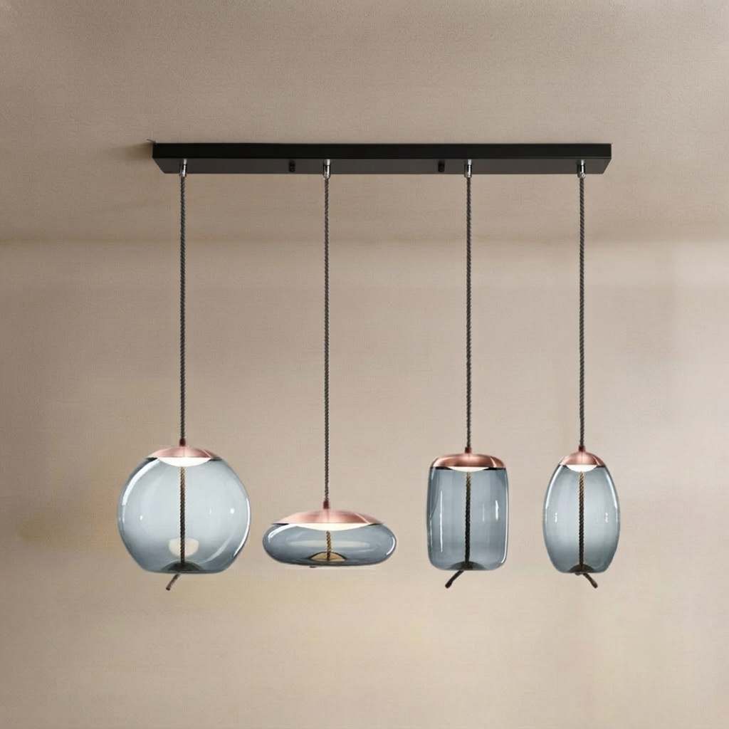 Vetro Moderne Pendelleuchte in Blau/Bernstein - Dekorative geometrische Glasleuchte für das Wohnzimmer