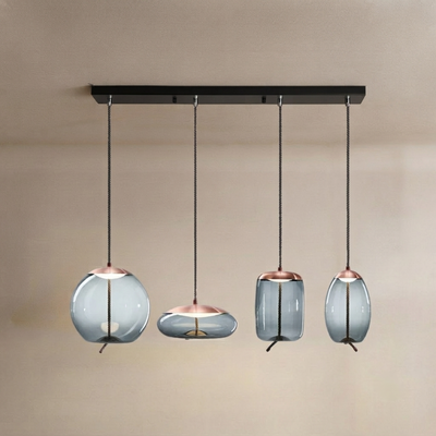 Vetro Moderne Pendelleuchte in Blau/Bernstein - Dekorative geometrische Glasleuchte für das Wohnzimmer