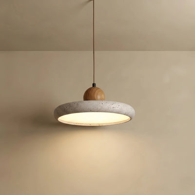 Strata Moderne Travertin-Pendelleuchte – LED-Deckenlampe aus Holz und Stein für Esszimmer
