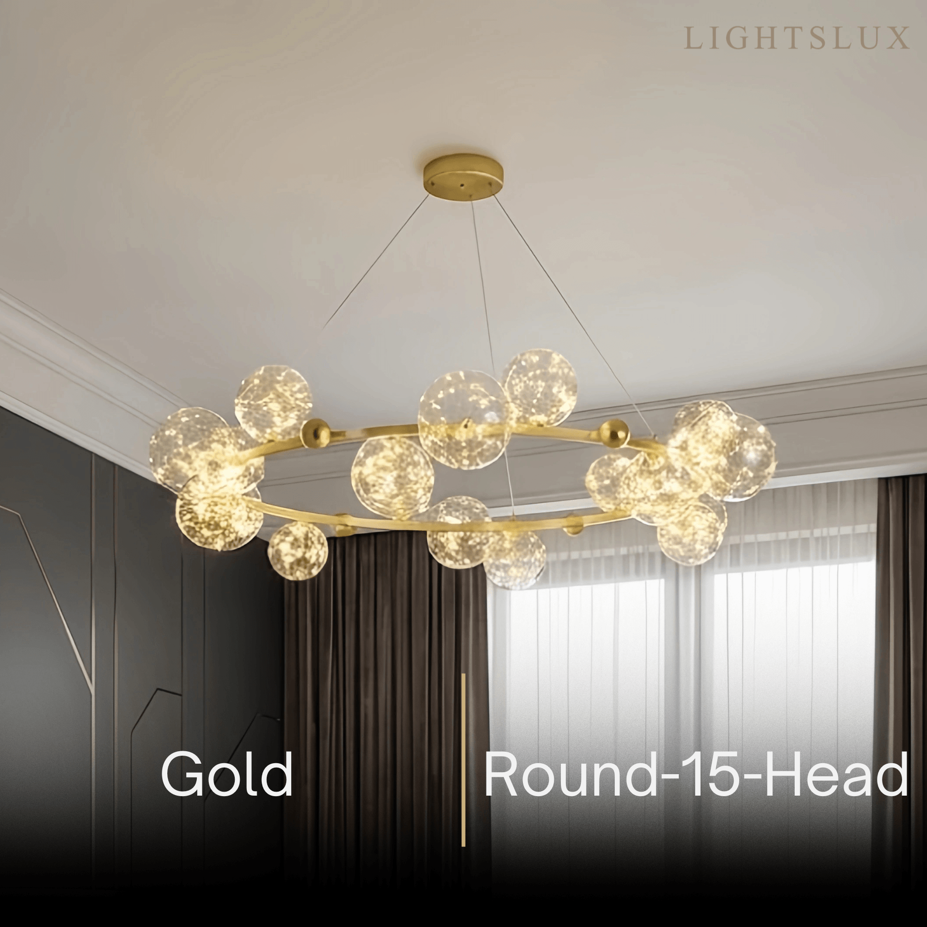 Nebula Moderner Bubble-Kronleuchter – Gold/Schwarzes Metall mit klarem Kristallglas für die Küche