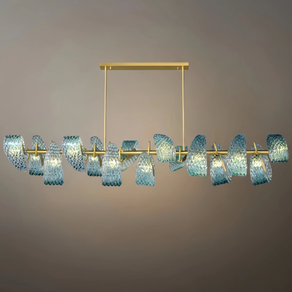Art Deko Pfau Kronleuchter – Blaues Feder Kunstglas Zeitgenössisch für Esszimmer Schlafzimmer