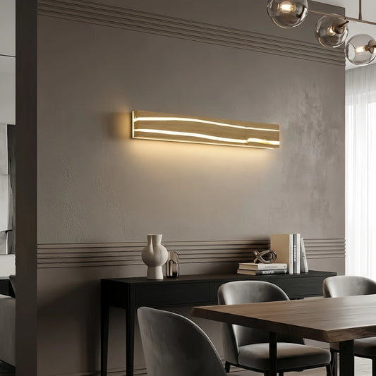 Arcato Moderne LED-Wandleuchte – Lineares Rechteck aus Holz und Metall für das Schlafzimmer