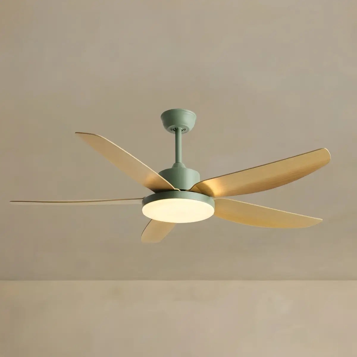 Sandora Modern Ceiling Fan Light -- Walnut Wood Green for Bedroom