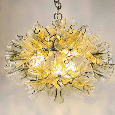 Vivara Moderner grüner Glasblumen-Kronleuchter -- Metallrahmen für Esszimmer Wohnzimmer