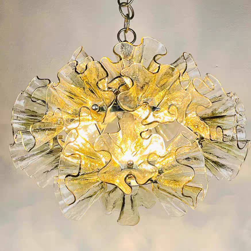 Vivara Moderner grüner Glasblumen-Kronleuchter -- Metallrahmen für Esszimmer Wohnzimmer