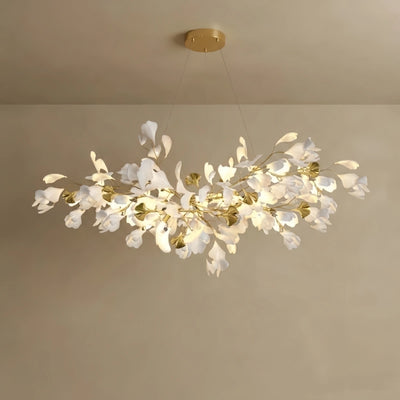 Excelis Art-Deco-Kronleuchter in Weiß – Metall/Acryl, Ginkgo-Design für das Wohnzimmer