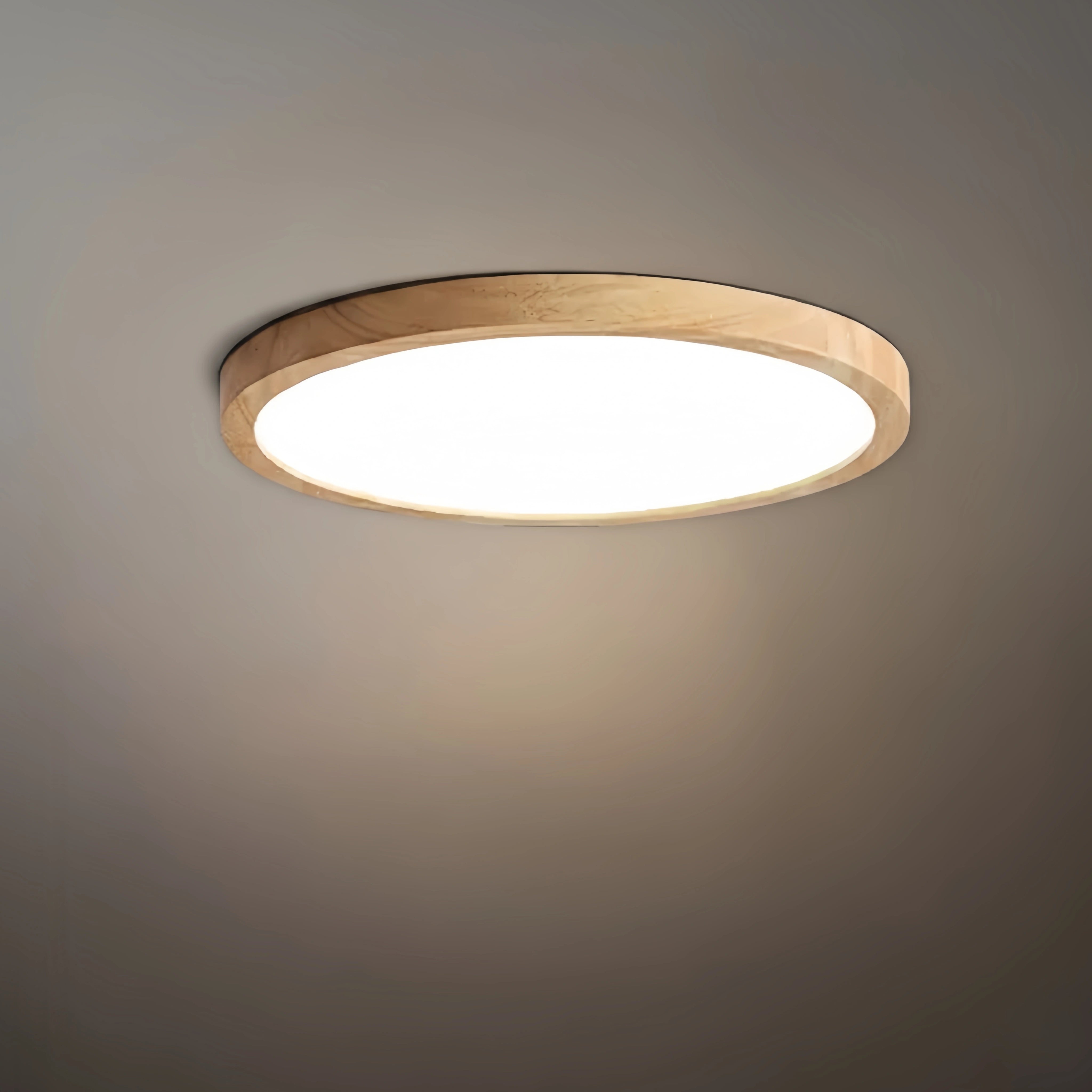 Zenno Moderne runde dimmbare Deckenleuchte – Holz/Acryl für das Wohnzimmer