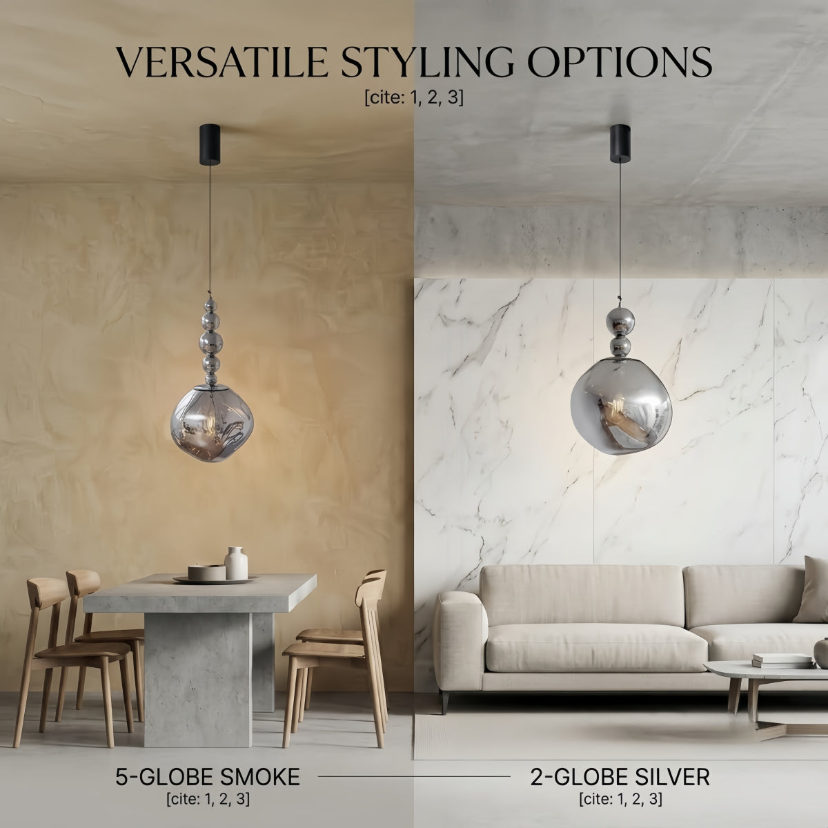 2Lunara Modern Pendant Light – Acrylic Globe & Carbon Steel for Bedroom