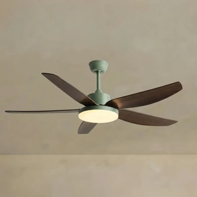 Sandora Modern Ceiling Fan Light -- Walnut Wood Green for Bedroom