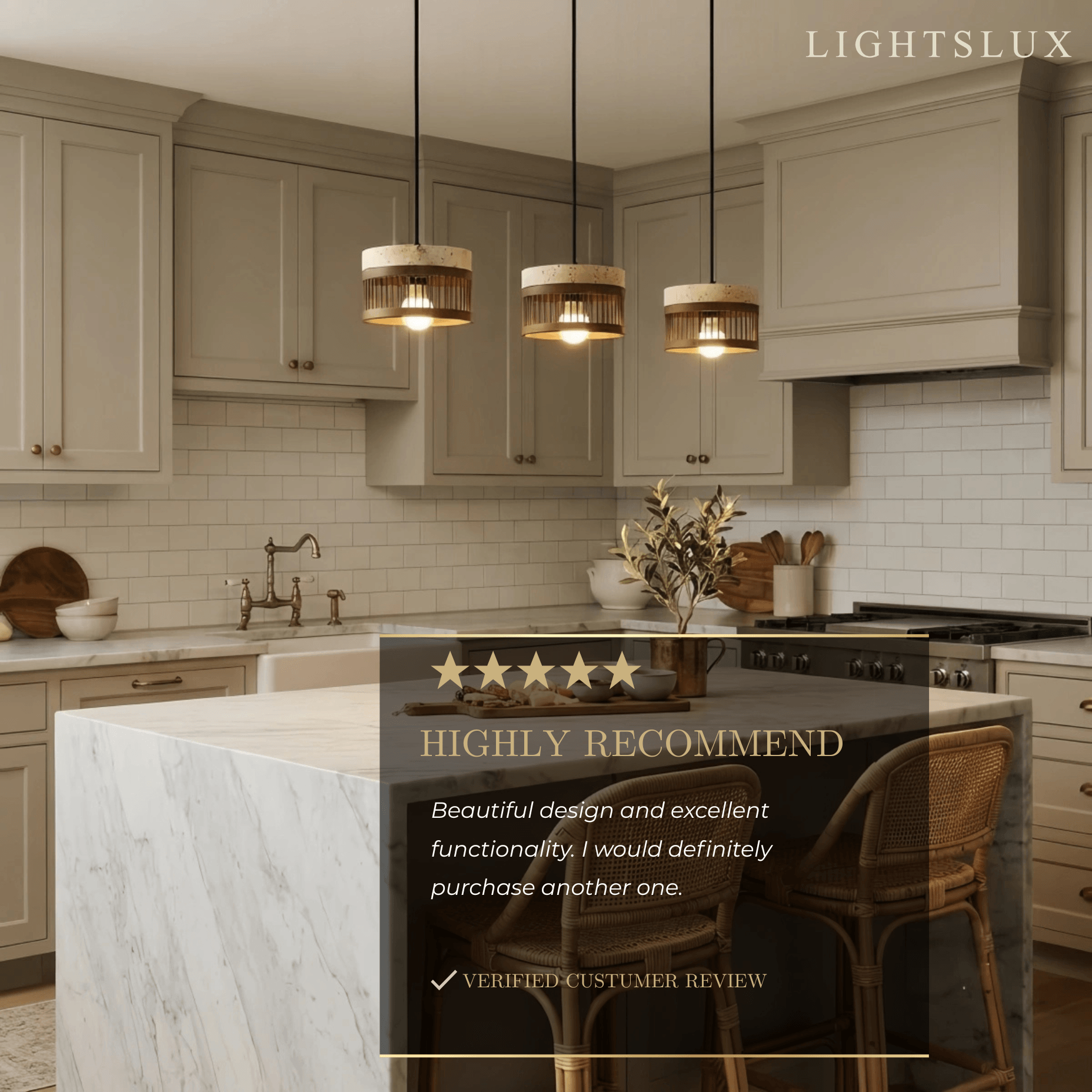 Strata Wabi-sabi Pendant Light --Travertine & Solid Wood Brown for Dining Room