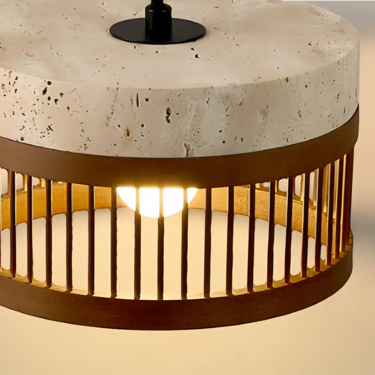 Strata Wabi-sabi Pendant Light --Travertine & Solid Wood Brown for Dining Room