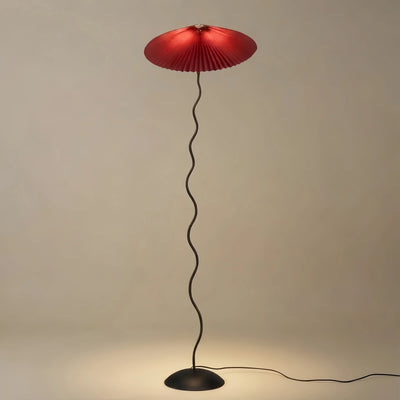 Moderne Stehlampe Zenno – Orange/Rot/Weiß, Metall &amp; Stoff fürs Schlafzimmer