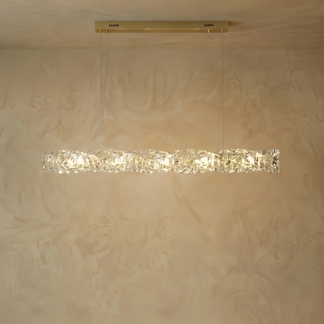 Excelis Luxus Linear Kristallleuchter – Gold/Silber Edelstahl für Esszimmer