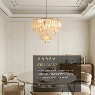 Excelis Luxury Chandelier --Textured Glass & Metal for Living Room