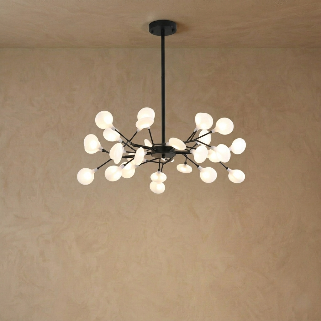 Excelis Art-Deco-Kronleuchter – Ast- und Glühwürmchen-Design in Schwarz/Gold für Ess-/Wohnzimmer