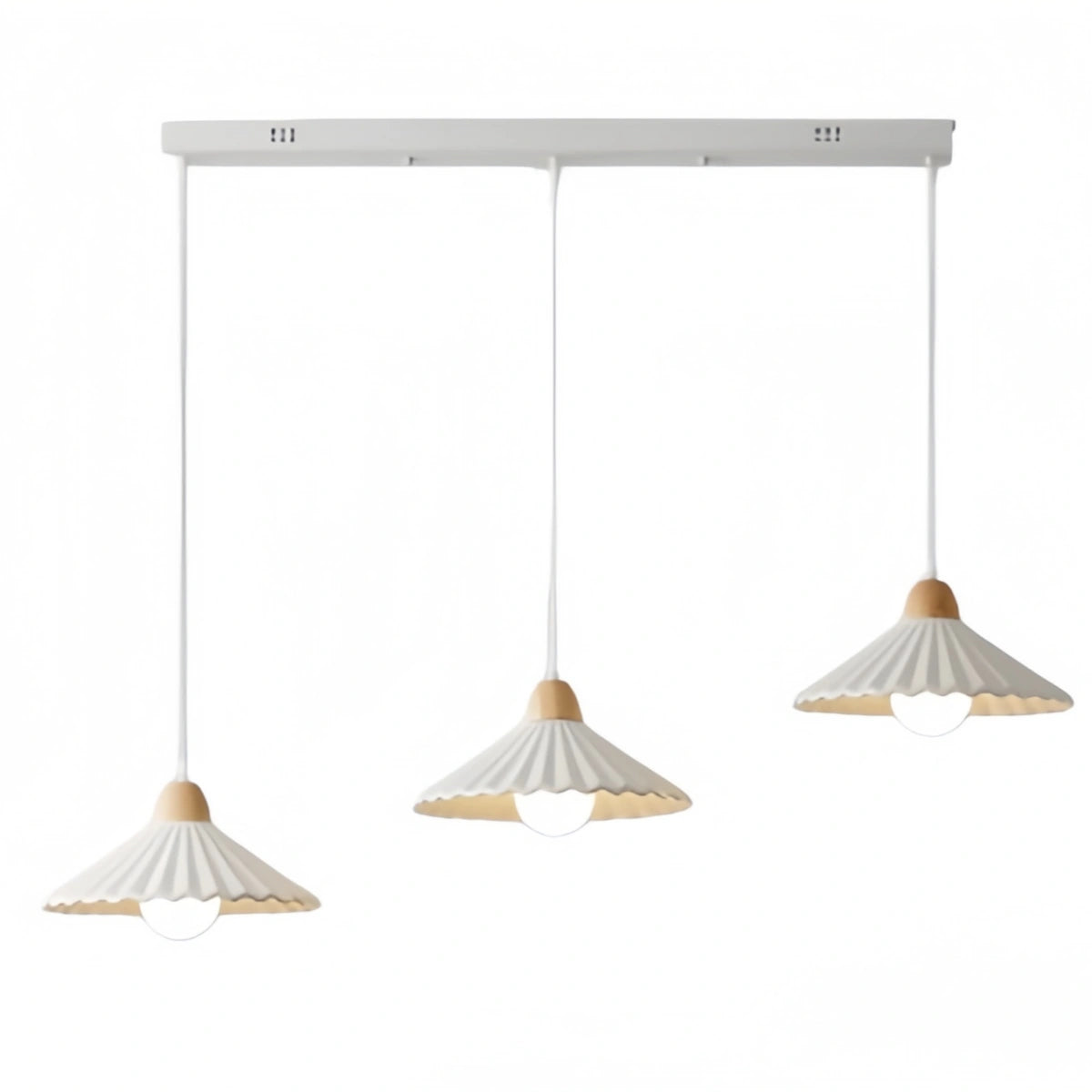 Moderne Pendelleuchte Crema aus Holz und Glas – Brauner konischer Schirm für das Esszimmer