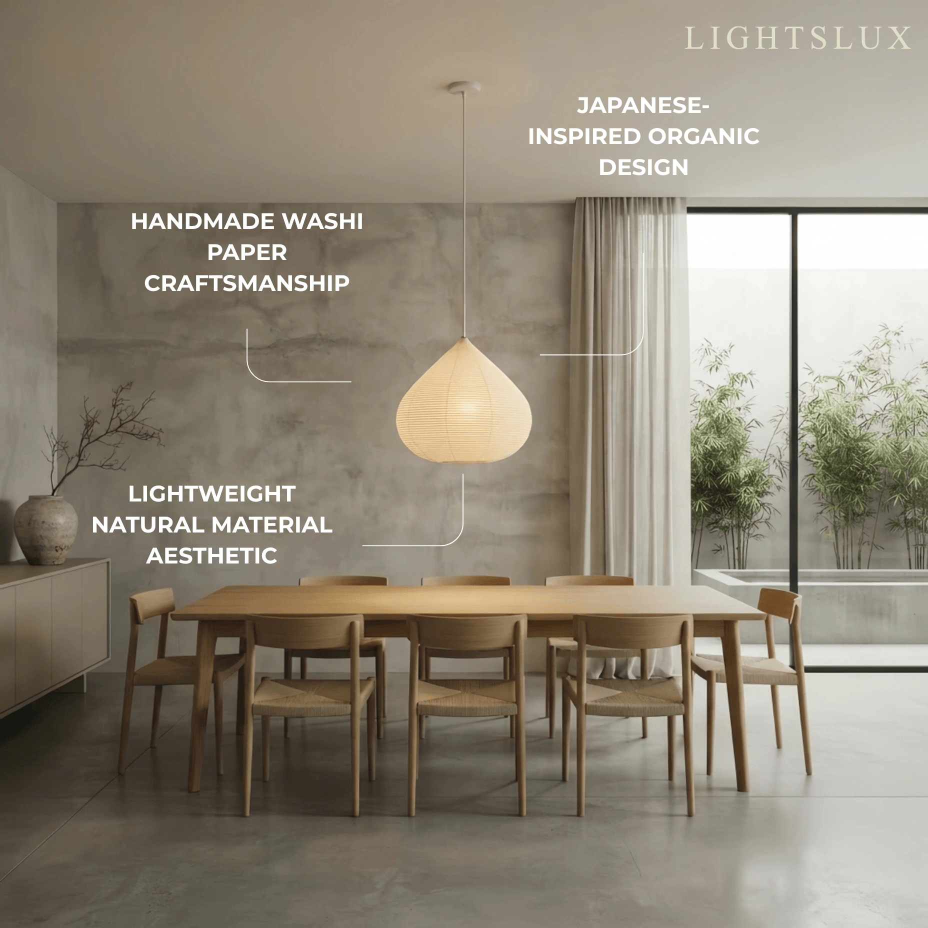 Zenno Japanese Pendant Light -- Handcrafted Parchment for Dining Room