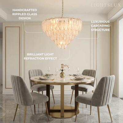 Excelis Luxury Chandelier --Textured Glass & Metal for Living Room