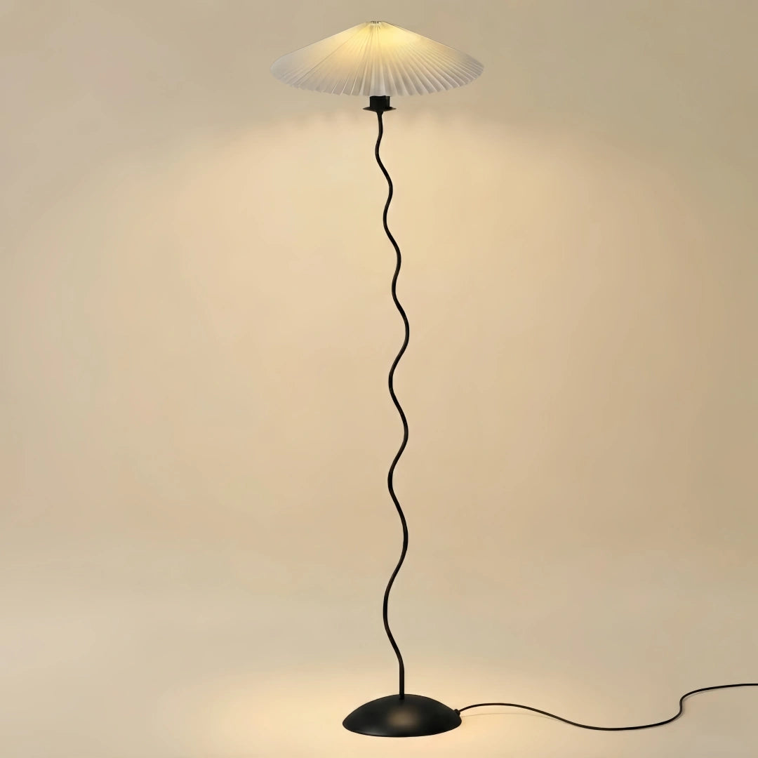 Moderne Stehlampe Zenno – Orange/Rot/Weiß, Metall &amp; Stoff fürs Schlafzimmer