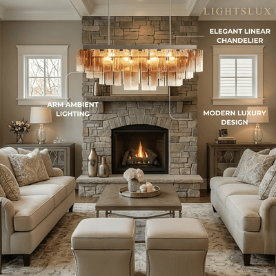 Excelis Luxury Linear Chandelier -- Layered Gradient Brown Glass for Dining Room