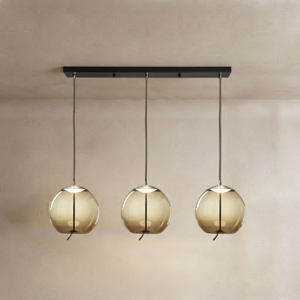 Vetro Moderne Pendelleuchte in Blau/Bernstein - Dekorative geometrische Glasleuchte für das Wohnzimmer