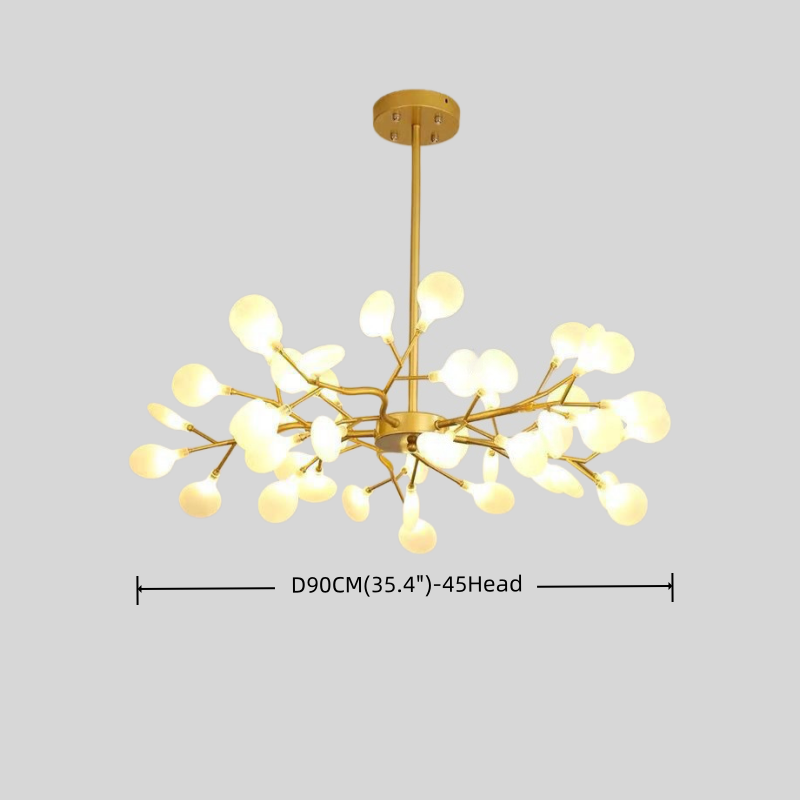 Excelis Art-Deco-Kronleuchter – Ast- und Glühwürmchen-Design in Schwarz/Gold für Ess-/Wohnzimmer