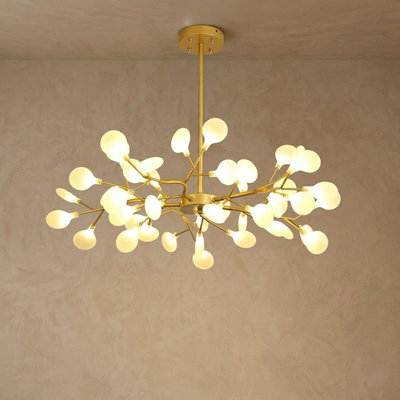 Excelis Art-Deco-Kronleuchter – Ast- und Glühwürmchen-Design in Schwarz/Gold für Ess-/Wohnzimmer