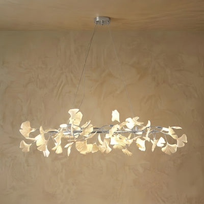 Moderner Ginkgo-Kronleuchter – Deckenleuchte mit Keramikblüten in Gold für das Esszimmer