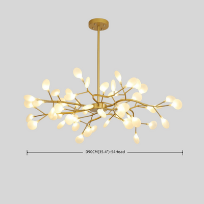 Excelis Art-Deco-Kronleuchter – Ast- und Glühwürmchen-Design in Schwarz/Gold für Ess-/Wohnzimmer
