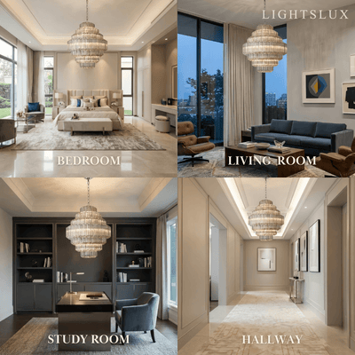 Excelis Luxury Chandelier --Tiered Clear Glass & Metal Frame for Living Room