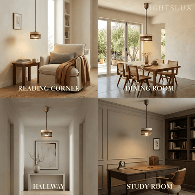 Strata Wabi-sabi Pendant Light --Travertine & Solid Wood Brown for Dining Room