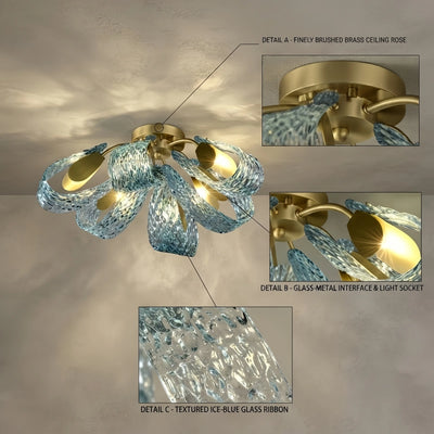 Art Deko Pfau Kronleuchter – Blaues Feder Kunstglas Zeitgenössisch für Esszimmer Schlafzimmer