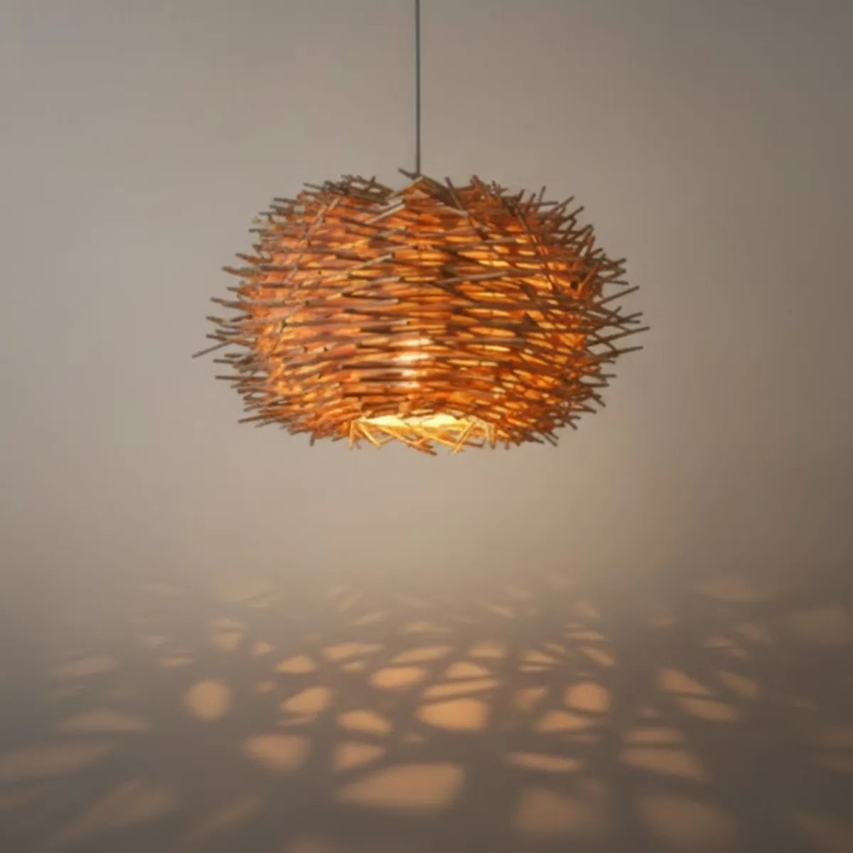 Bamburo Farmhouse Kugelförmige Holz-Pendelleuchte – Braun für das Wohnzimmer