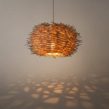 Bamburo Farmhouse Kugelförmige Holz-Pendelleuchte – Braun für das Wohnzimmer