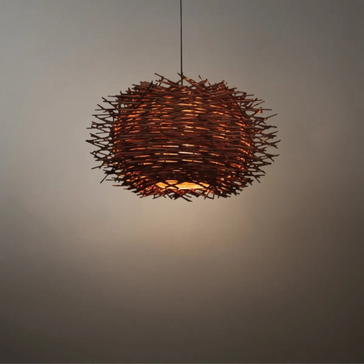 Bamburo Farmhouse Kugelförmige Holz-Pendelleuchte – Braun für das Wohnzimmer