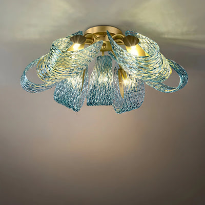 Art Deko Pfau Kronleuchter – Blaues Feder Kunstglas Zeitgenössisch für Esszimmer Schlafzimmer