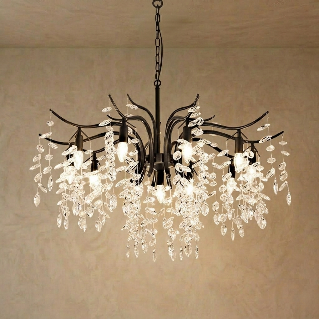 Excelis Royal Crystal Chandelier – Luxurious Black Finish for Living/Dining Room
