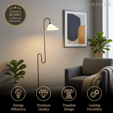 Velora Postmoderne Schwarze Stehlampe – Metallfuß mit Stoffschirm für Schlafzimmer