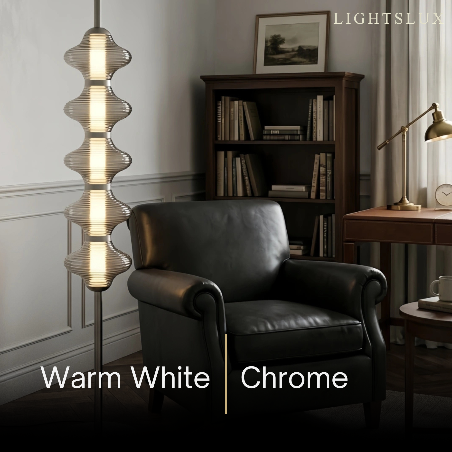 Moderne Stehlampe Vivara aus Metall und Glas – orangefarbenes Laternen-Design fürs Schlafzimmer