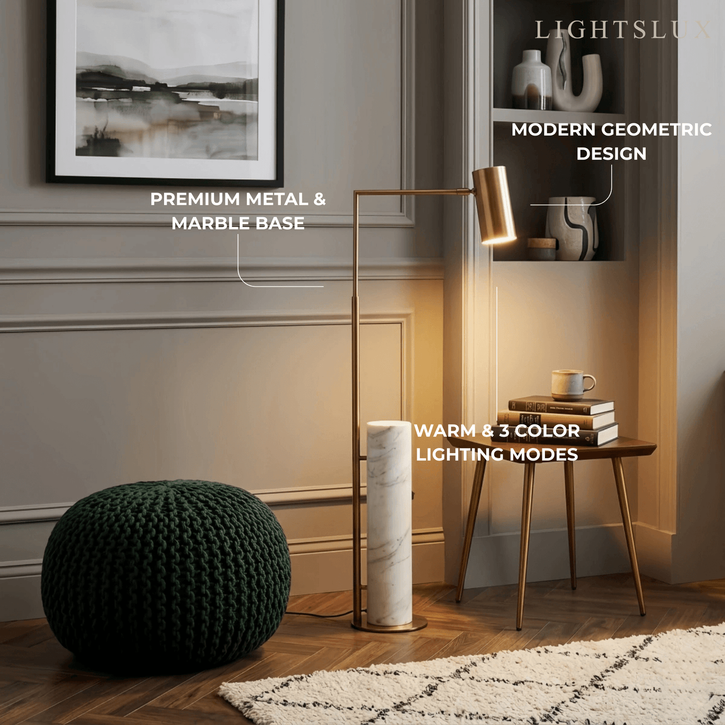 Velora Minimalist Gold Floor Lamp