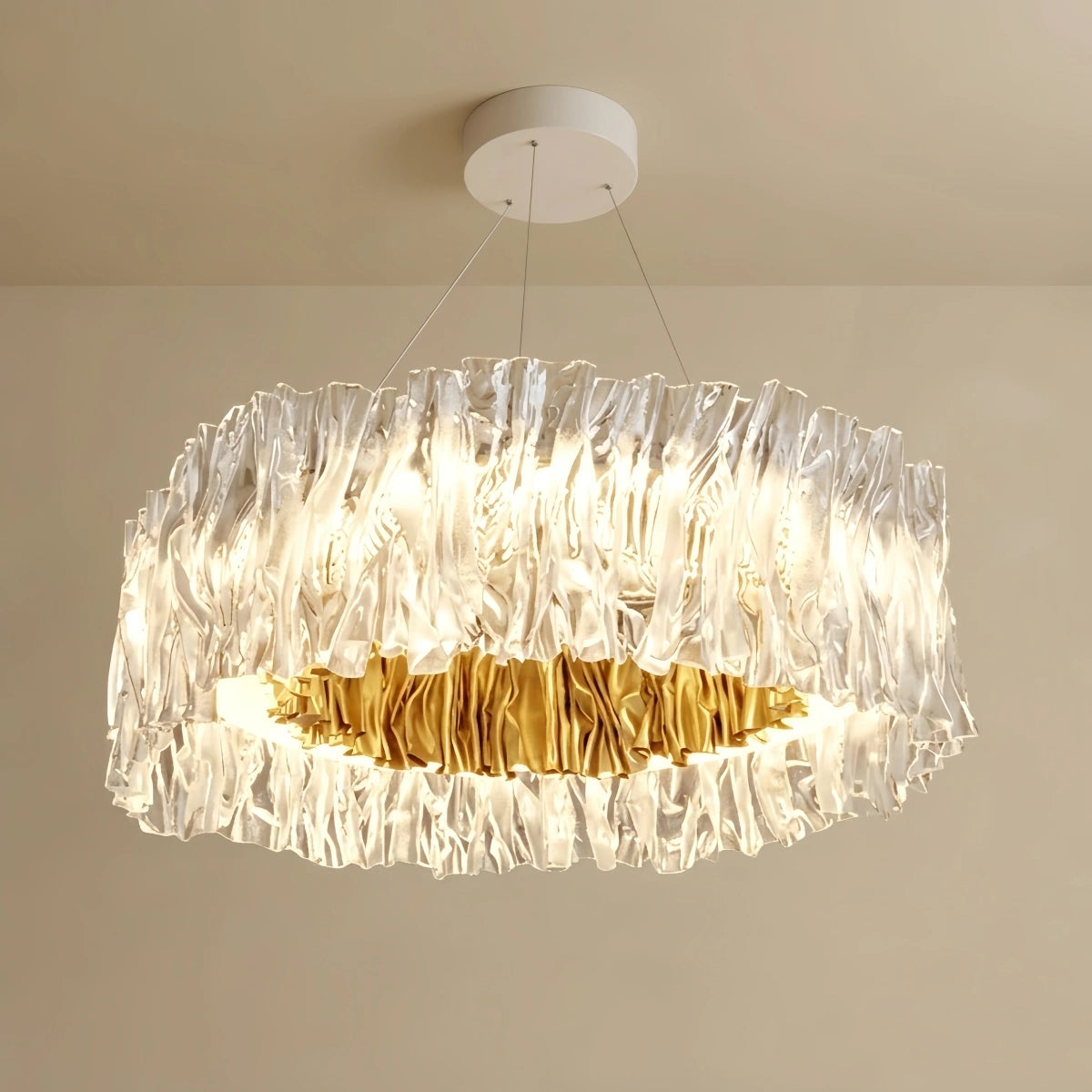Excelis Designer Luxury Pleated Pendant Light – White/Gold/Chrome Acrylic for Living Room