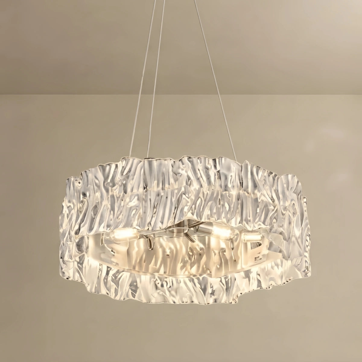 Excelis Designer Luxury Pleated Pendant Light – White/Gold/Chrome Acrylic for Living Room