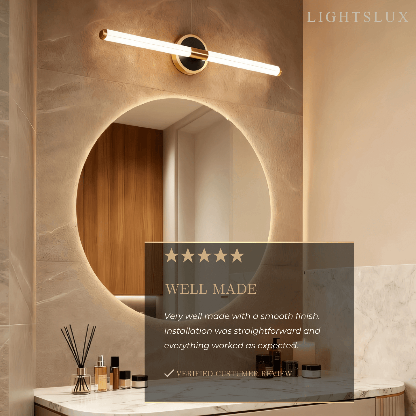 Arcato Minimalist Stick Vanity Wall Lamp – Mirror Front for Bathroom
