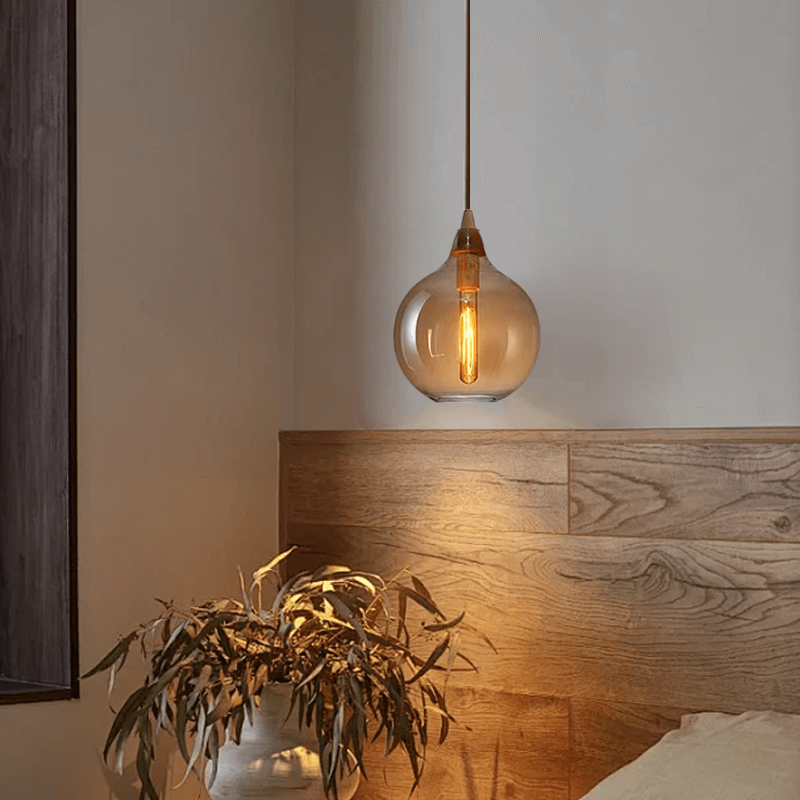 Modern Amber Glass Pendant Light for Bedroom