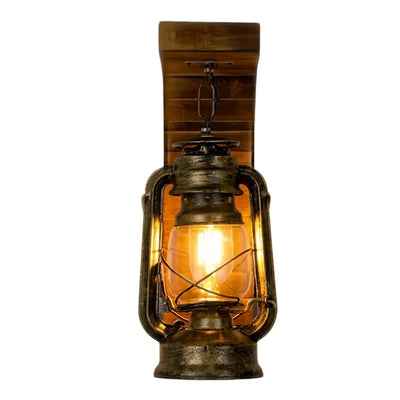 Irondale Vintage Wood/Metal Wall Sconce - Burlywood Lantern for Bedroom