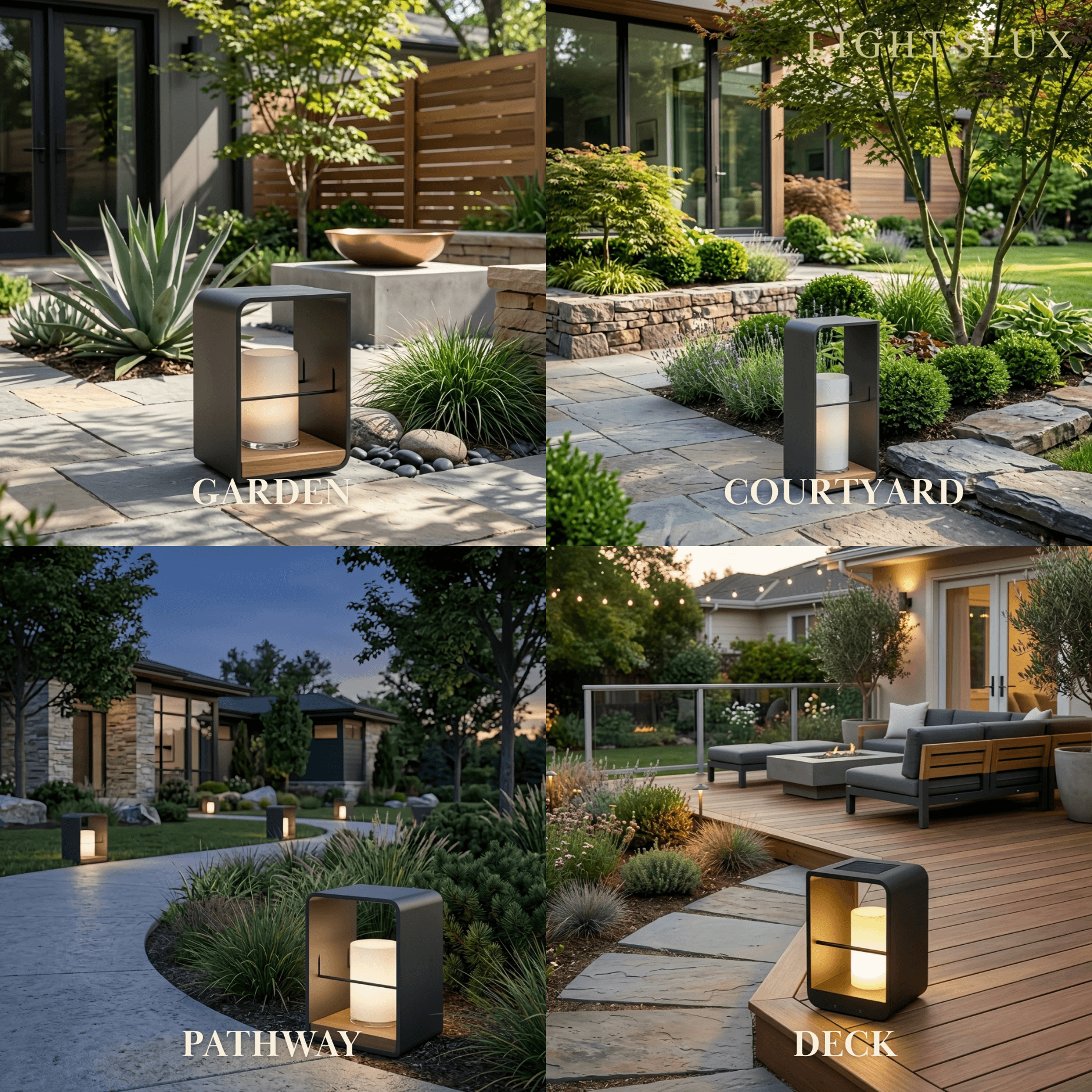 Solar-Powered Outdoor Path Light -- Black Metal