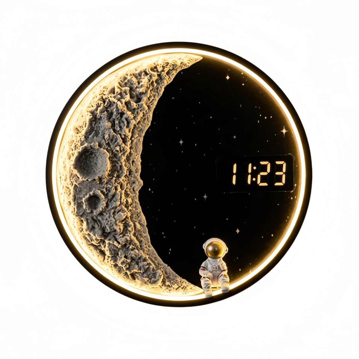Vivara Art Deco Astronauten Wandlampe - Moderne Mond Metall Uhr Leuchte für Schlafzimmer