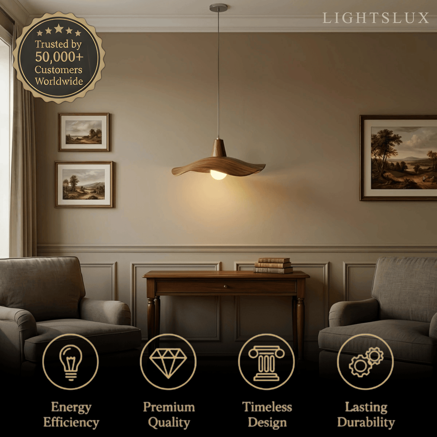 Wave Pendant Light – Mahogany Resin & Metal Design