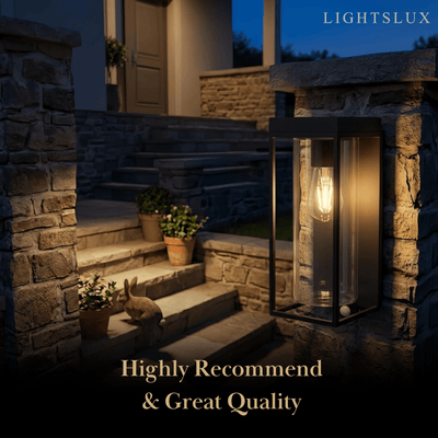 Irondale Modern Rectangular Solar Wall Lamp with Sensor – Black Metal/Glass Outdoor